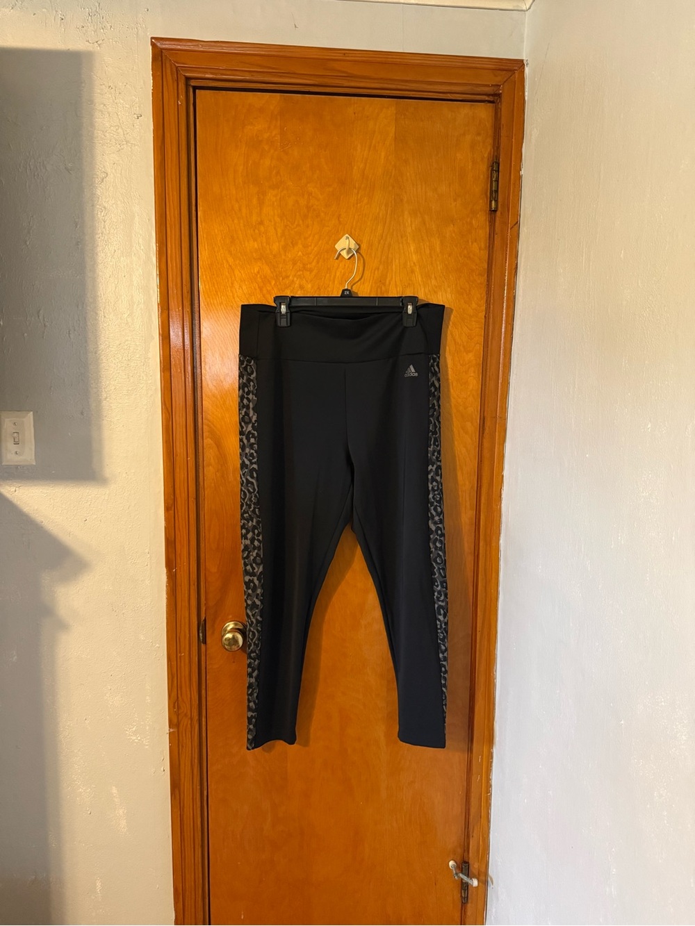 adidas Black Leggings with Gray Leopard Side Panels